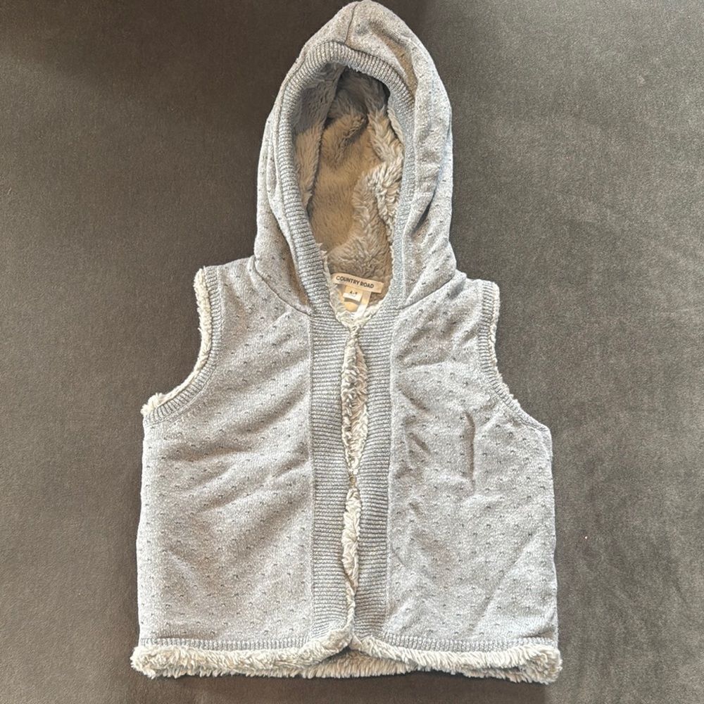 Kids Country Road Gray Hooded Vest with Metallic Thread that Sparkles Size 4-5